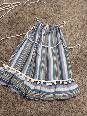 Blue Striped Pom-Pom Halter Dress